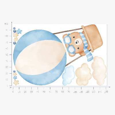 Muur stickers 100x152 Kleine beer in een ballon in de wolken aquarel pastel