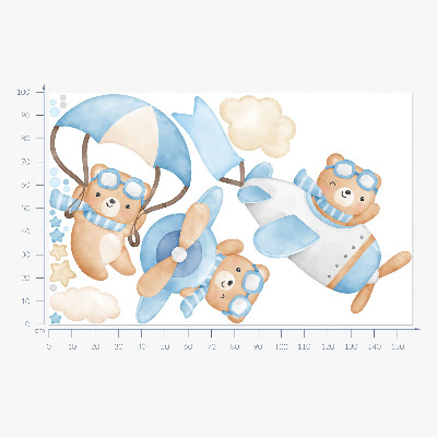 Muur stickers 100x157 Schattige teddyberen in een pastelkleurige aquarellucht