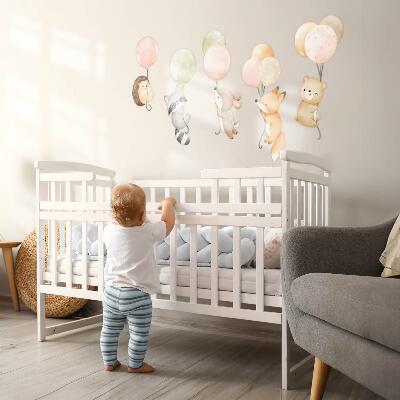 Muur stickers 100x155 Schattige dieren zwevend op ballonnen in waterverf