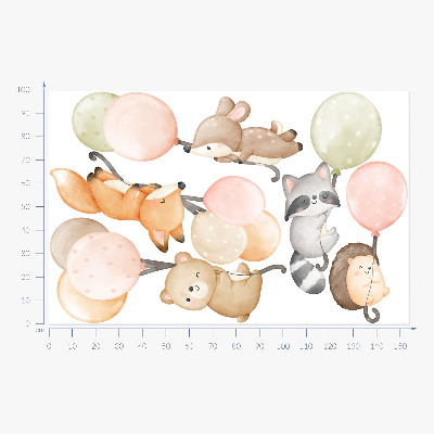 Muur stickers 100x155 Schattige dieren zwevend op ballonnen in waterverf