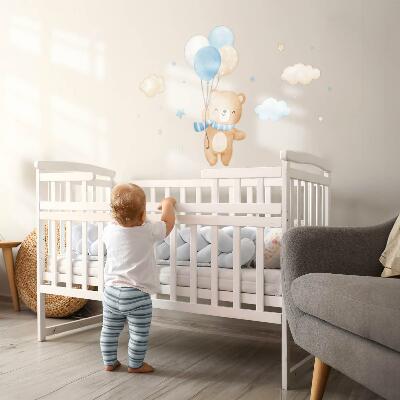 Muur stickers 100x143 Schattige teddybeer met ballonnen in de wolken pastel aquarel