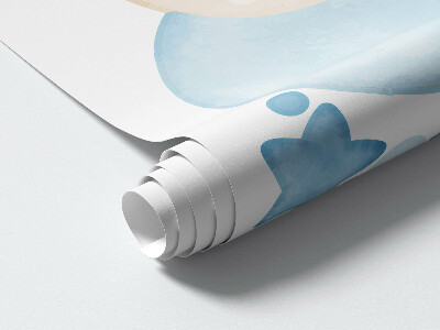 Muur stickers 100x143 Schattige teddybeer met ballonnen in de wolken pastel aquarel