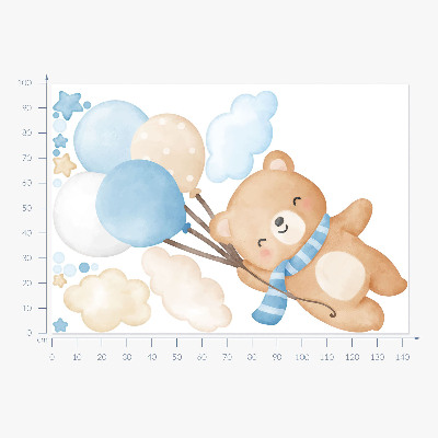Muur stickers 100x143 Schattige teddybeer met ballonnen in de wolken pastel aquarel