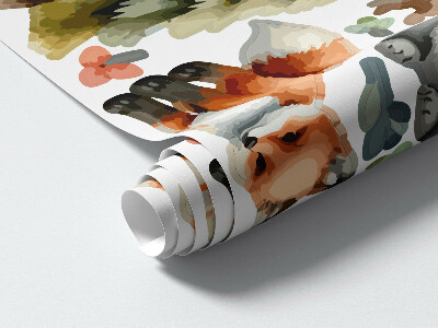 Muur stickers 100x108 Dieren en planten in pastel boho aquarel