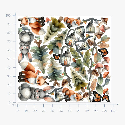 Muur stickers 100x108 Dieren en planten in pastel boho aquarel