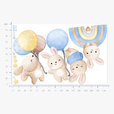 Muur stickers 100x156 Konijntjes met ballonnen in een pastelkleurige regenboog