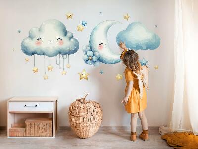 Muur stickers 100x101 Pastelkleurige wolken met de maan en de sterren