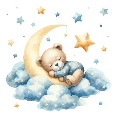 Muur stickers 100x95 Schattige beer op de maan in de wolken en sterren