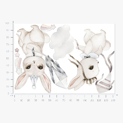 Muur stickers 100x143 Konijntjes met vliegers in pastel boho-stijl