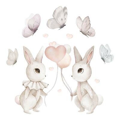 Muur stickers 100x126 Pastelkleurige ballonkonijntjes in boho-stijl