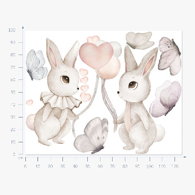 Muur stickers 100x126 Pastelkleurige ballonkonijntjes in boho-stijl