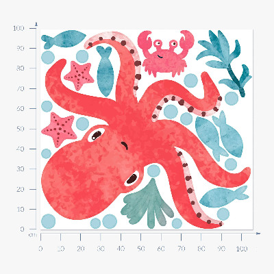 Muur stickers 100x106 Octopus in pastel aquarelstijl