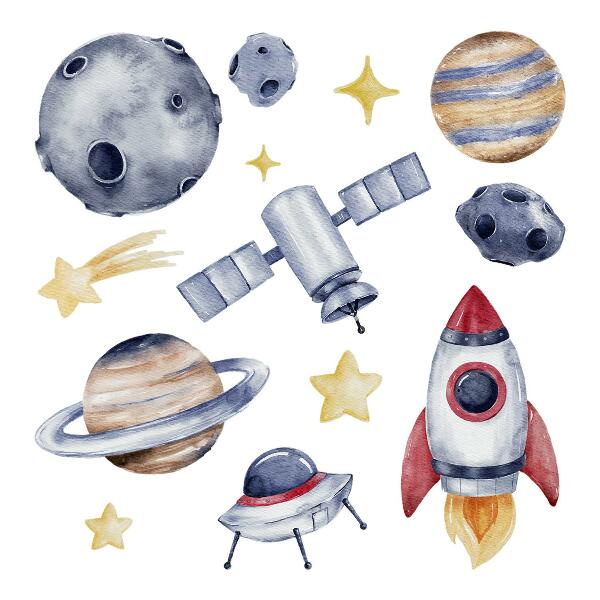 Muur stickers 100x146 Pastelkleurige ruimte met planeten en een raket