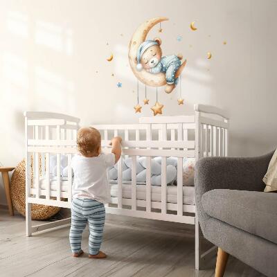 Muur stickers 100x132 Slapende teddybeer op de maan in pastelkleurige ruimte