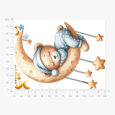 Muur stickers 100x132 Slapende teddybeer op de maan in pastelkleurige ruimte