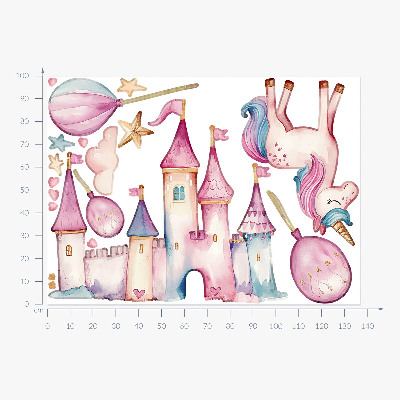 Muur stickers 100x137 Eenhoornkasteel in pastel aquarelstijl
