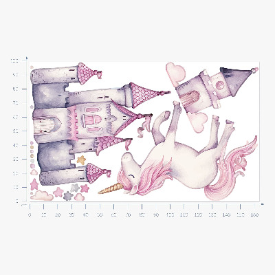 Muur stickers 100x164 Pastel aquarel met een eenhoorn en een kasteel