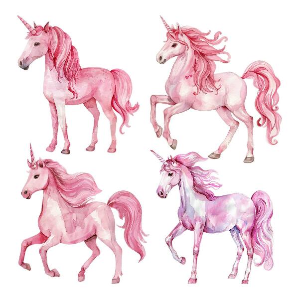 Muur stickers 100x145 Pastel aquarel paarden en eenhoorns