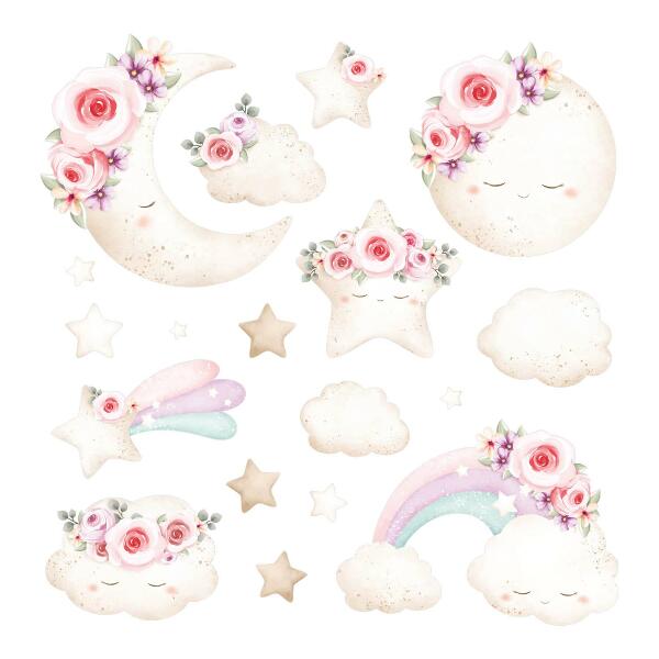 Muur stickers 100x138 Bloemenlucht in een aquarel boho-stijl