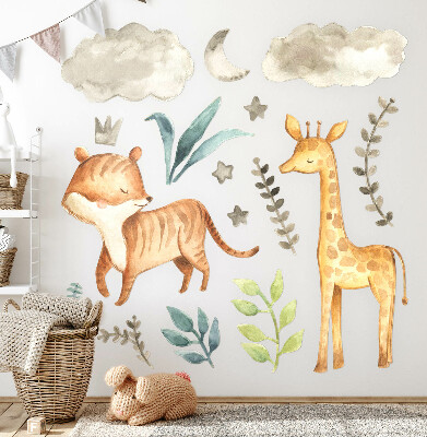 Muur stickers 100x165 Planten en safari in pasteltinten