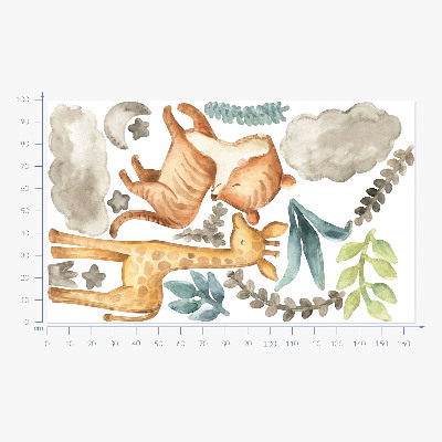 Muur stickers 100x165 Planten en safari in pasteltinten