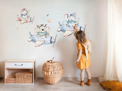 Muur stickers 100x154 Teddybeer, olifant en jongen in pastelkleurige vliegtuigjes