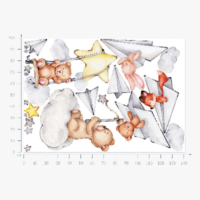 Muur stickers 100x142 Aquarel schattige dieren in pasteltinten