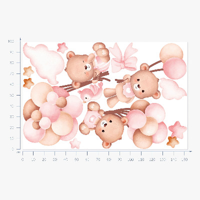Muur stickers 100x154 Schattige teddyberen met ballonnen in pastelwaterverf