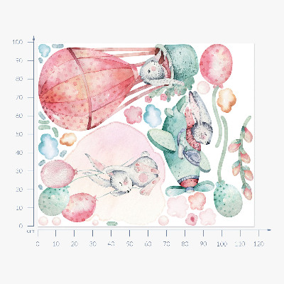 Muur stickers 100x118 Konijntjes in pastel boho-hemel