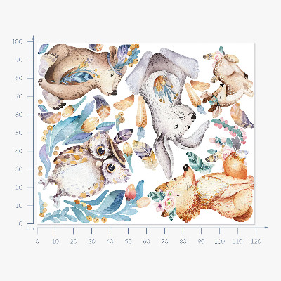 Muur stickers 100x120 Bosdieren in pastelkleuren in boho-stijl