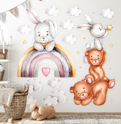 Muur stickers 100x168 Pastelkleurige teddyberen en konijntjes in waterverf