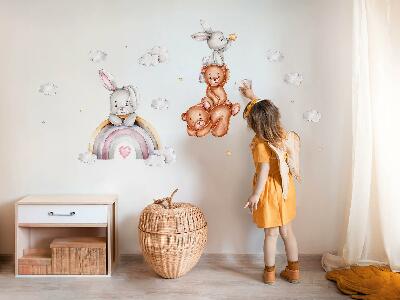 Muur stickers 100x168 Pastelkleurige teddyberen en konijntjes in waterverf