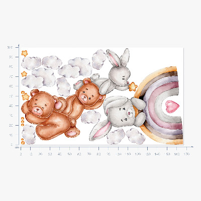 Muur stickers 100x168 Pastelkleurige teddyberen en konijntjes in waterverf