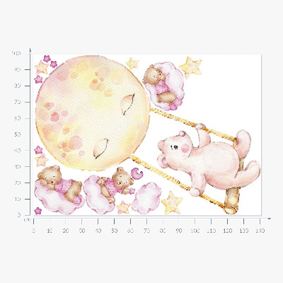 Muur stickers 100x142 Teddyberen in de lucht in pastel aquarel