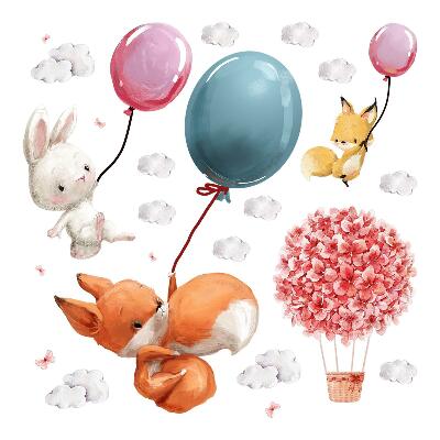 Muur stickers 100x127 Schattige ballondieren in een pastelkleurige lucht
