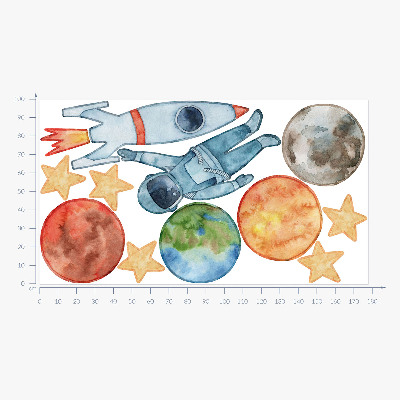 Muur stickers 100x178 Ruimteplaneten met aquarel van astronaut en raket