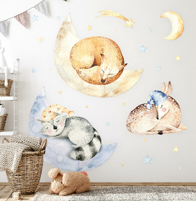 Muur stickers 100x144 Pastelkleurige bosdieren in ruimtewaterkleuren