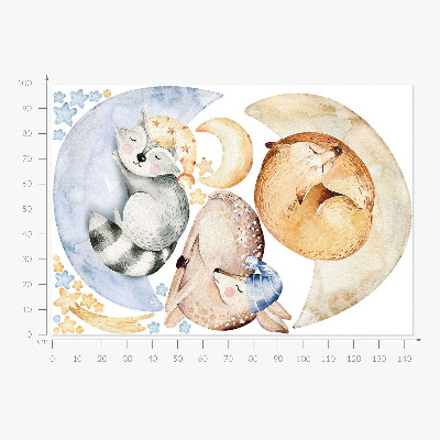 Muur stickers 100x144 Pastelkleurige bosdieren in ruimtewaterkleuren
