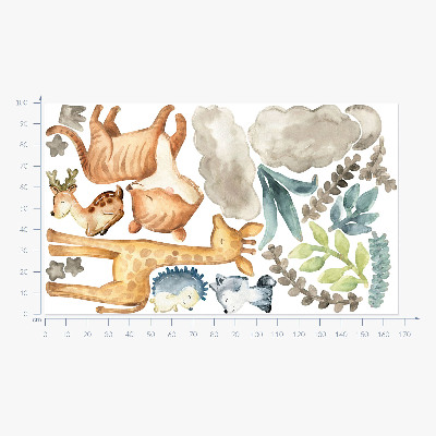 Muur stickers 100x168 Dieren en planten in een delicate, pastelkleurige aquarelstijl