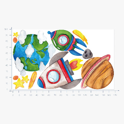 Muur stickers 100x169 Ruimtewaterverf met raketten en sterren