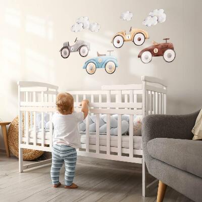Muur stickers 100x157 Pastelkleurige auto's en subtiele aquarelwolken
