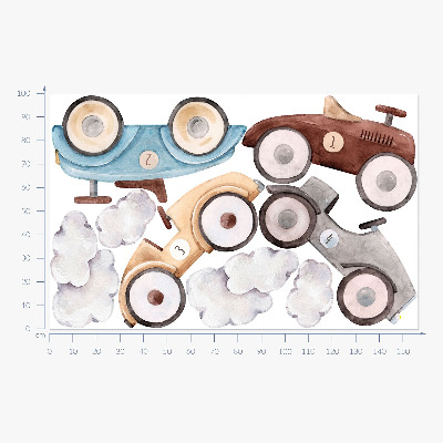 Muur stickers 100x157 Pastelkleurige auto's en subtiele aquarelwolken