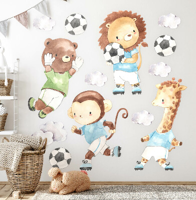 Muur stickers 100x145 Sportieve dieren in aquarelstijl met een bal