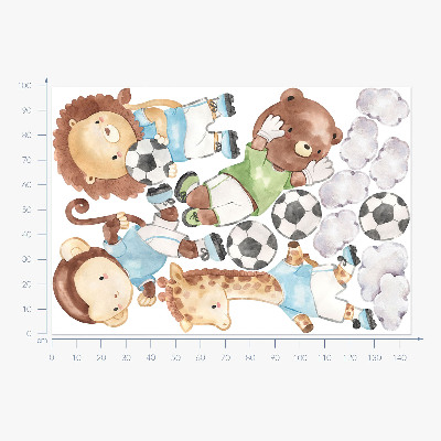 Muur stickers 100x145 Sportieve dieren in aquarelstijl met een bal