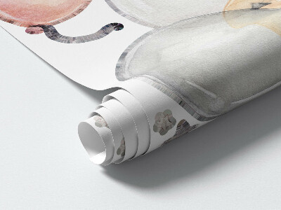 Muur stickers 100x150 Schattige teddyberen met ballonnen in de wolken pastel