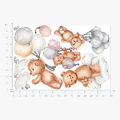 Muur stickers 100x150 Schattige teddyberen met ballonnen in de wolken pastel
