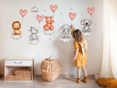 Muur stickers 100x150 Schattige dieren op wolken met pastelkleurige ballonnen