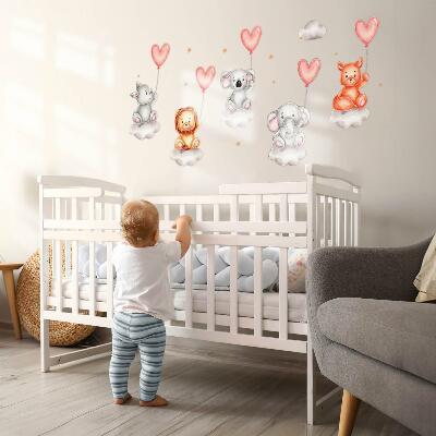 Muur stickers 100x150 Schattige dieren op wolken met pastelkleurige ballonnen
