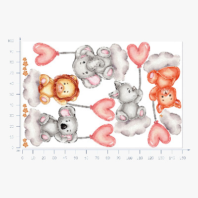 Muur stickers 100x150 Schattige dieren op wolken met pastelkleurige ballonnen