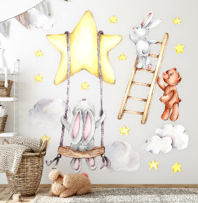 Muur stickers 100x154 Pastel aquarel dieren en wolken